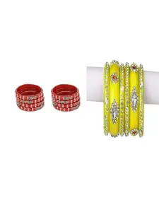 Somil Combo Glass Bangles For Women | Traditional Bangles Set | Daily, Festive & Party, Combo Of 2 Set, Red, Yellow