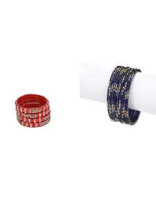 SOMIL Women Set Of 2 Blue & Red Glass Artificial Stones Bangles