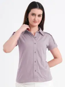 CHARMGAL Women Classic Slim Fit Solid Spread Collar Cotton Casual Shirt