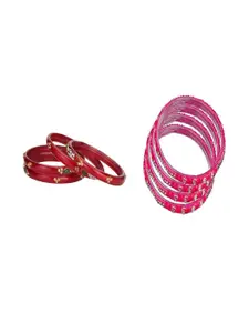 SOMIL Set Of 8  Pink And Maroon Bangles