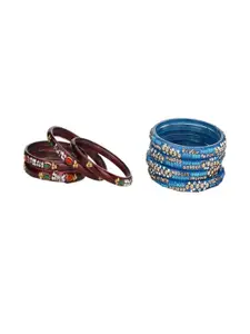 Somil Combo Glass Bangles For Women | Traditional Bangles Set | Daily, Festive & Party, Combo Of 2 Set, Maroon, Blue