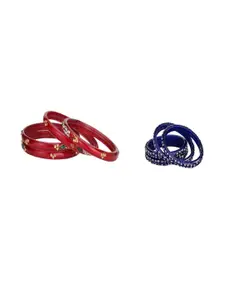 SOMIL Set Of 8 Red and Blue Glass Artificial Stones Bangles