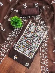 Maroosh Floral Embroidered Thread Work Organza Unstitched Dress Material