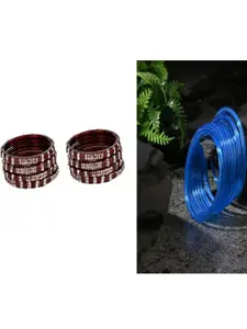 Somil Set of 20 Maroon & Blue Glass Artificial Stones And Beaded Bangles Set