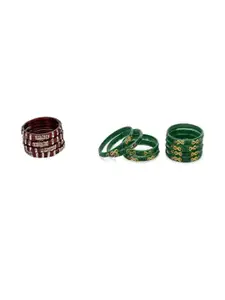 SOMIL Women Pack Of 2 Maroon And Green Glass Ethnic Handcrafted Traditional Bangle