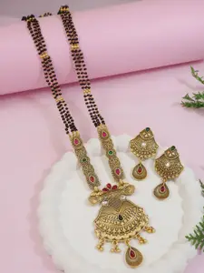 I Jewels Gold-Plated Artificial Stones Studded & Beads Mangalsutra With Earrings