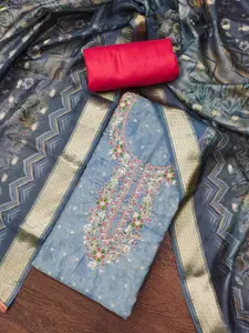 Maroosh Floral Embroidered Beads & Stones  Banarasi Cotton Unstitched Dress Material