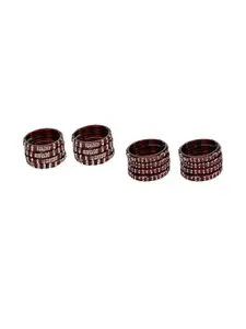 Somil Set of 16 Maroon Glass Artificial Stones And Beaded Bangles Set