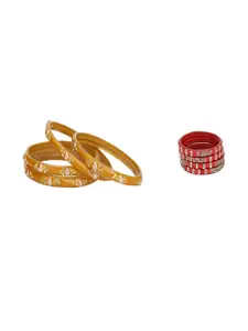 SOMIL Set Of 8 Yellow and Red Glass Artificial Stones Bangles