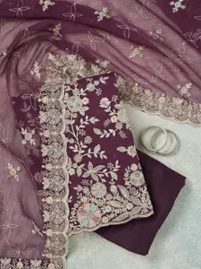 Koskii Floral Embroidered Beads and Stones Unstitched Dress Material