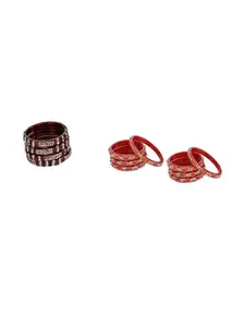 SOMIL Women Pack Of 2 Red And Maroon Glass Ethnic Handcrafted Traditional Bangle
