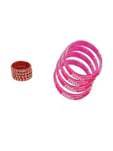 Somil Set of 8 Artificial stones & Beads Glass Bangles