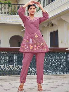 AUTUMN LANE Embrodiered V Neck Top With Trousers Co-Ords