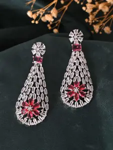 Silvermerc Designs Silver-Plated Diamond Shaped American Diamond Studded Drop Earrings