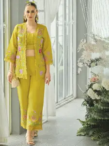 AUTUMN LANE Embroidered Round Neck Top Jacket With Trousers Co-Ords