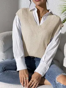bebe Self Design V-Neck Pullover Sweater