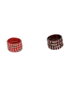 SOMIL Set of 8 Women Red & Maroon Artificial Stones and Beads Bangles
