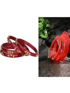 Somil Elegant Combo Glass Bangle Combo of 2 Set, Red