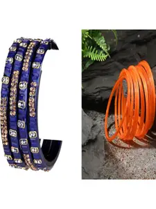 SOMIL Women Pack Of 2 Blue And Orange Glass Ethnic Handcrafted Traditional Bangle