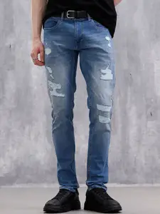 WROGN Men Comfort Tapered Fit Mid-Rise Low Distress Heavy Fade Jeans