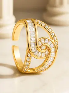 Rubans 18K Gold-Plated Cubic Zirconia-Studded Adjustable Finger Ring