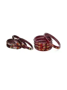 Somil Elegant Women Maroon Pack Of 8 Handmade Traditional Glass Bangle Set
