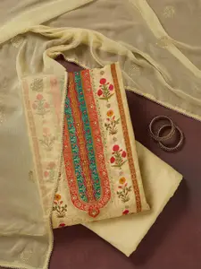 Koskii Women Cream Threadwork Unstitched Salwar Suit