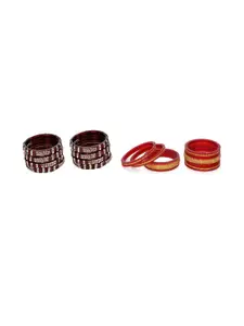 SOMIL Women Set Of 2 Maroon & Red Glass Artificial Stones Bangles