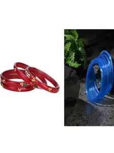 SOMIL Women Pack Of 2 Red And Blue Glass Ethnic Handcrafted Traditional Bangle