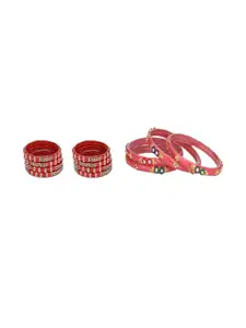 SOMIL Set of 12 Women Red & Orange Artificial Stones and Beads Bangles
