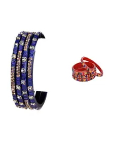SOMIL Set Of 8 Blue And Red Glass Bangles