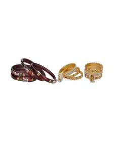 Somil Elegant Combo Glass Bangle Set | Handmade Traditional Chudi For Women | Perfect For Daily & Occasion Use, Combo Of 2 Set, Maroon, Golden