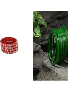 SOMIL Women Set Of 2 Red & Green Glass Artificial Stones Bangles