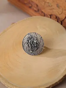 Niska Women Intricate Floral Textured Oxidised Adjustable Finger Ring