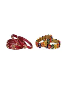 Somil Elegant Combo Glass Bangle Set | Handmade Traditional Chudi For Women | Perfect For Daily & Occasion Use, Combo of 2 Set, Red, Multicolor