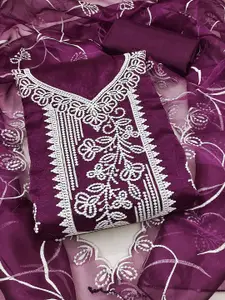 Maroosh Floral Embroidered Thread Work Organza Unstitched Dress Material