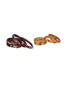 SOMIL Women Pack Of 2 Maroon And Multi Glass Ethnic Handcrafted Traditional Bangle