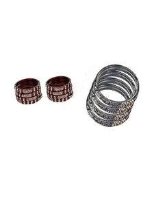 Somil Combo Glass Bangles For Women |Combo Of 2 Set, Maroon, Grey