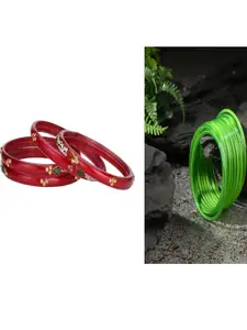 Somil Elegant Women Green & Red Pack Of 16 Handmade Traditional Glass Bangle Set