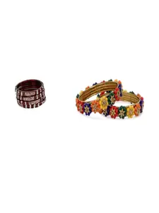 SOMIL Set of 6 Stones Studded Glass Bangles