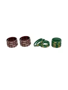 SOMIL Set of 16 Women Green & Maroon Artificial Stones and Beads Bangles