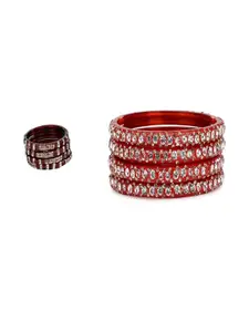 SOMIL Set of 8 Stones Studded Glass Bangles