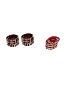 SOMIL Set of 12 Women Multicolor & Maroon Artificial Stones and Beads Bangles
