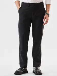 Snitch Men Black Mid-Rise Regular Fit Formal Trousers