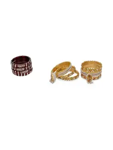 Somil Set of 6 Maroon & Golden Glass Artificial Stones And Beaded Bangles Set