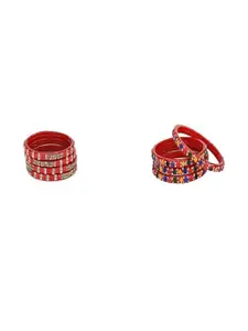 Somil Set of 8 Red Glass Artificial Stones And Beaded Bangles Set