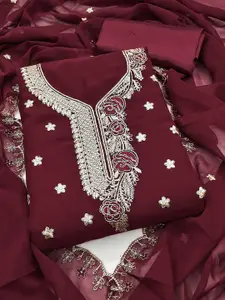 Maroosh Floral Embroidered Thread Work Georgette Unstitched Dress Material