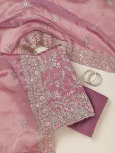 Koskii Floral Embroidered Beads and Stones Unstitched Dress Material