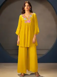 AUTUMN LANE Embroidered V-Neck Top With Palazzo Co-Ords