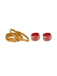 Somil Elegant Combo Glass Bangle Set | Handmade Traditional Chudi For Women | Perfect For Daily & Occasion Use, Combo of 2 Set, Yellow, Red